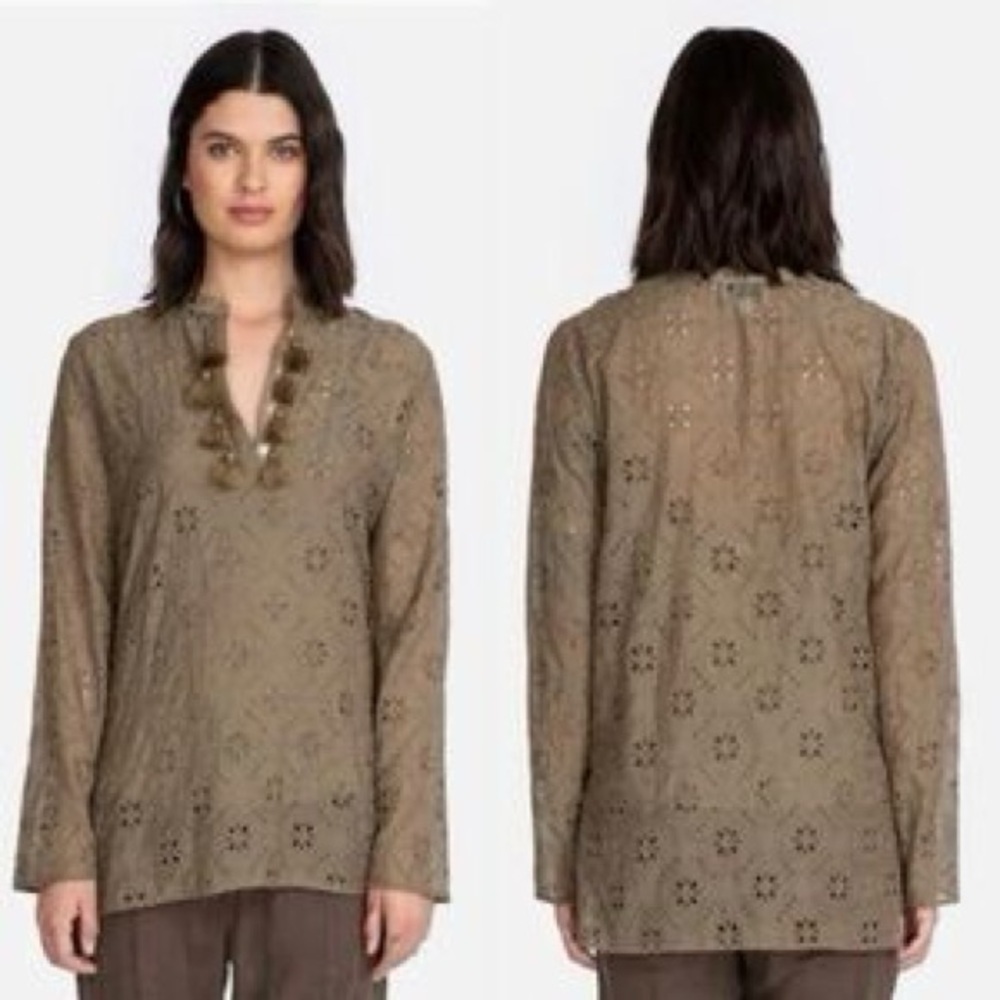 Johnny Was JADE Vidya Eyelet Shirt Oregano Tassels Eyelet (105)